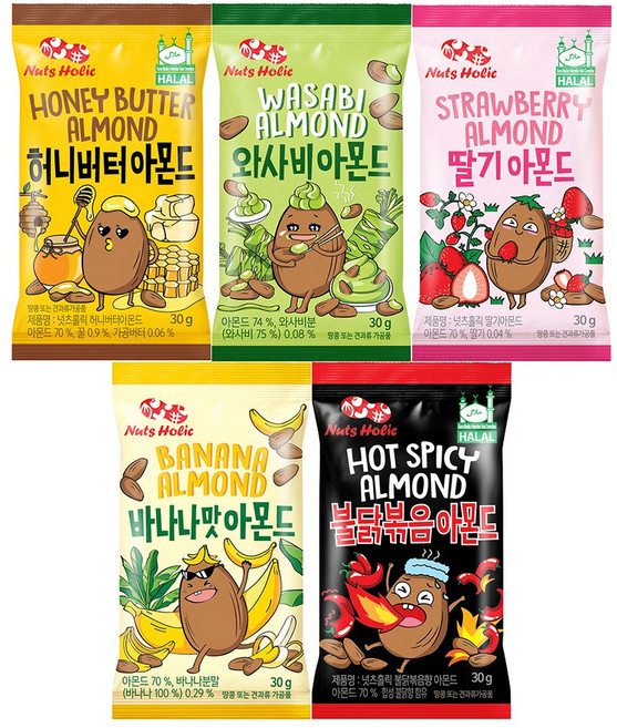 선명농수산 넛츠홀릭 시즈닝 아몬드 5가지맛, 불닭볶음, 1개, 30g