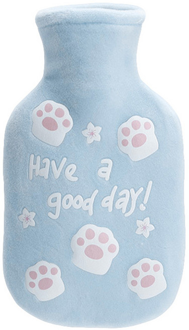 Perfect 貓掌圖案保暖熱水袋 冷熱兩用可愛暖手寶 350ml, 藍色-造型熱水袋, 1個