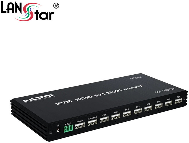 LANstar 4K HDMI KVM 8x1 멀티뷰어 LS-M8TS 심리스기능 핫키 리모컨 PC최대 8대 제어, 1개, 1mm