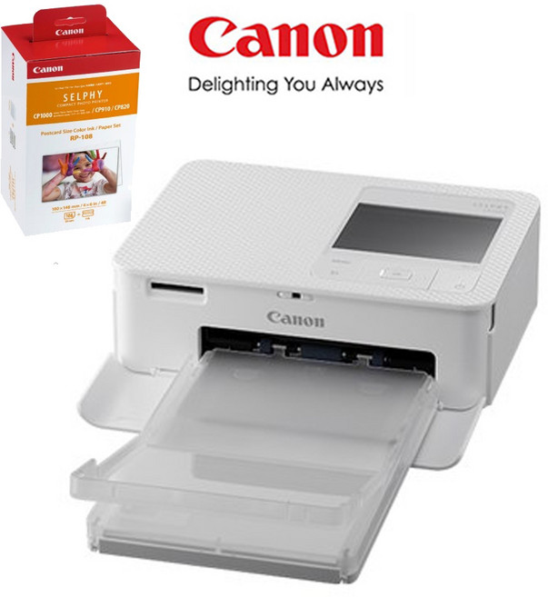 캐논 SELPHY CP1300 포토프린터+인화용지카트리지RP-108 패키지 거치용, 화이트패키지