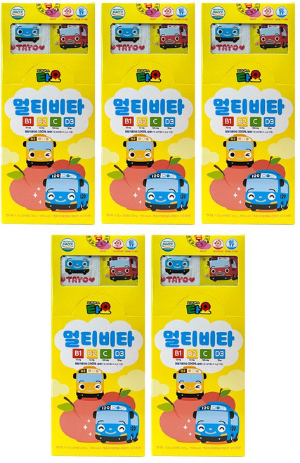 타요 멀티비타 복숭아 세가지맛 250정 X 5개 어린이 비타민C 유아, 5박스