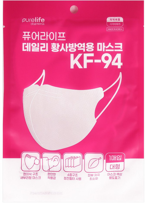 퓨어라이프 데일리 황사방역용 마스크 대형 KF-94 화이트, 1개입, 150개, 흰색