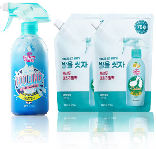 온더바디 코튼풋 발을씻자 풋샴푸 쿨링 알래스카 빙하수 +레몬향 리필, 510ml, 2개, 2개입