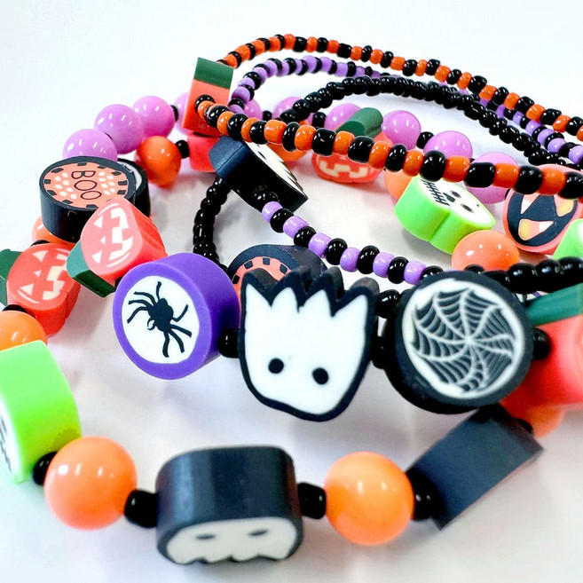 폴리머할로윈비즈 팔찌만들기키트 할로윈데이선물, 할로윈폴리머팔찌 주황