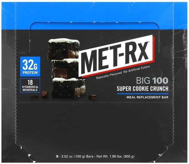 MET-Rx Big 100 식사 대체용 바 수퍼 쿠키 크런치 9개입 개당 100 g(3.52 oz), METRxBig100식사대체용바수퍼쿠키크런치9개입개당1, 100g, 1개 - 쿠팡