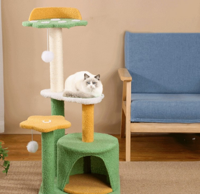 PETCA 벨벳 대형 기둥형 스크래쳐 발바닥 캣타워 PTST-02, 옐로우, 1개