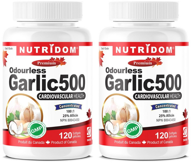 뉴트리돔 캐나다 무향 갈릭 100배 고농축 마늘 추출물 120소프트젤, 120정, 2개