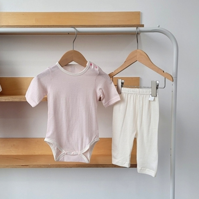 라썸베베 국내생산 아기 신생아 7부 면 메쉬 바디 수트 매쉬 바디 슈트 내복 내의