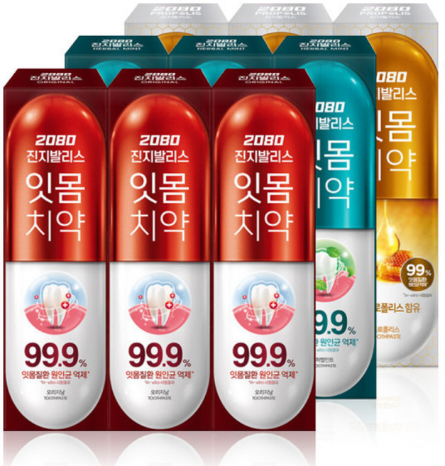 2080 진지발리스 치약 혼합, 9개, 120g