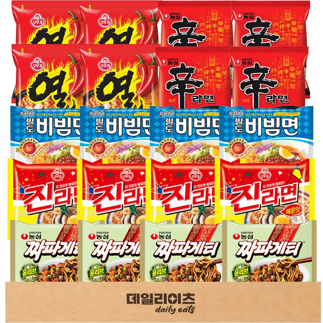 [데일리이츠] 농심 오뚜기 봉지라면 낱봉 5종 4개씩 (신라면4 짜파게티4 진라면매운4 열라면4 팔도비빔면4), 1박스