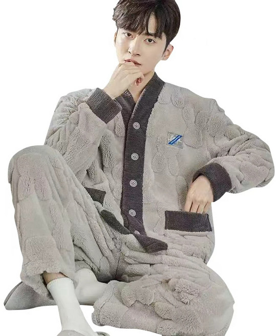 남성 겨울 극세사 수면 잠옷 세트