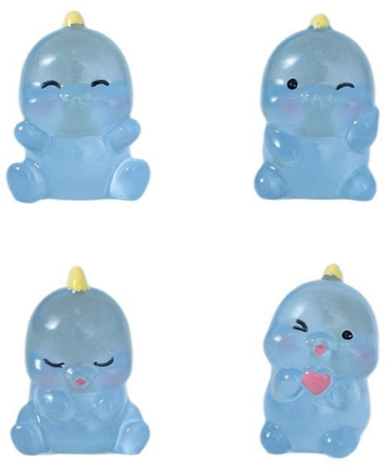 야광 수지 파랑 아기공룡 가족 인테리어 소품 4개 세트, 블루 아기공룡 4p 콤비