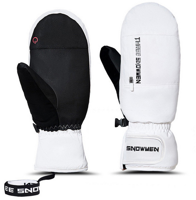 트레벨로 THREE 스노우맨 방한 방수 스키 스노우보드 벙어리장갑, 벙어리 화이트, 1개