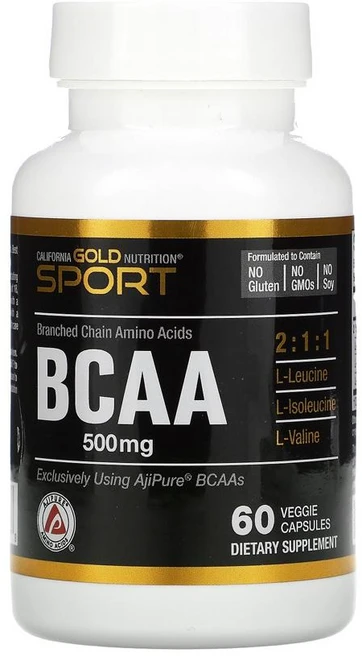 CGN 캘리포니아 골드 뉴트리션 BCAA 분지 사슬 아미노산 500mg 60 베지 캡슐 l 엘 류신 이소류신 이소루신 발린 Valine Isoleucine, 1개 - 쿠팡