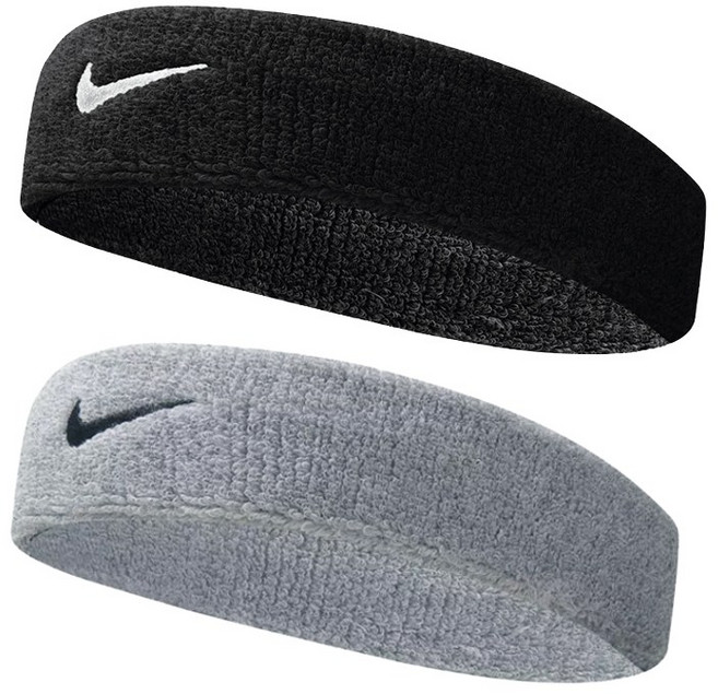 나이키 스우시 클래식 헤어밴드 2P, 2개, 블랙+그레이
