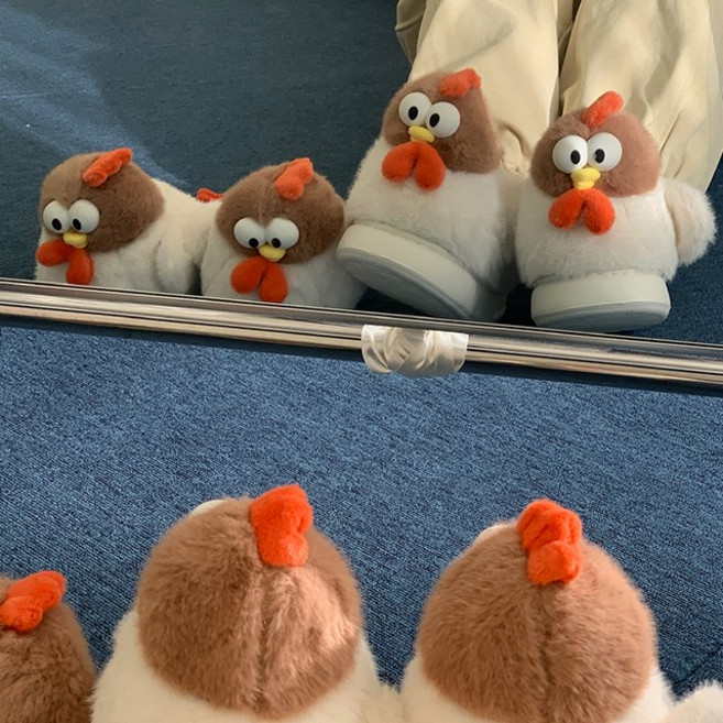 귀여운 꼬끼오 꼬꼬닭 털 실내화 슬리퍼 실내화 포근한 키높이 겨울슬리퍼 겨울실내화 교실 거실화 친구 커플 연말연시 선물 인싸 특이한, 1개