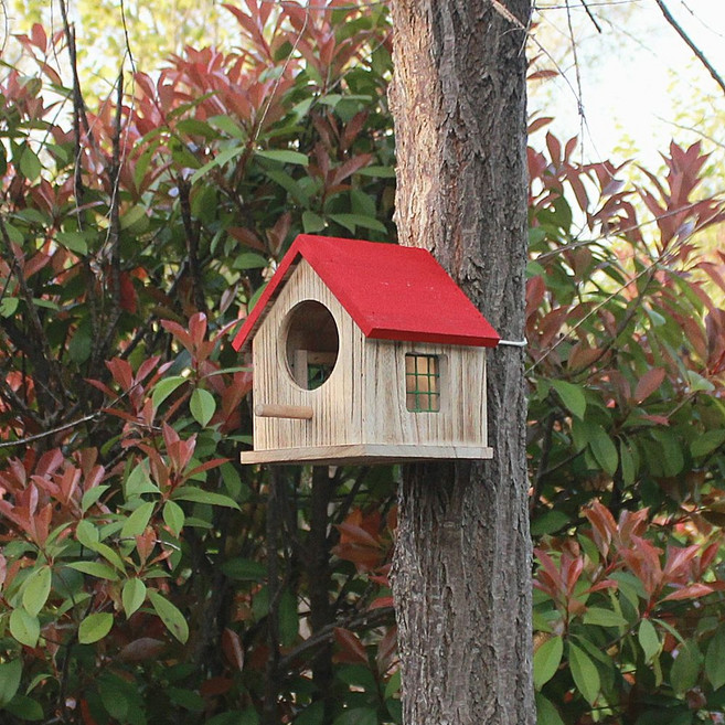 야외 새둥지 새집 새장 둥지 공원 나무 기둥걸이 마당, 1개, 레드-트리