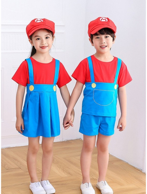 슈퍼마리오 브라더스 오딧세이 파티 키즈 어린이 코스프레 남여 여아 반팔 반바지 의상 아동옷 모자포함