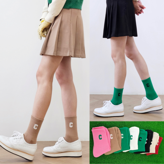캔버라 3족세트 여성 골프 양말 바닥 두꺼운양말 테니스 양말 중목, 2(화이트그린+라이트베이지+블랙)
