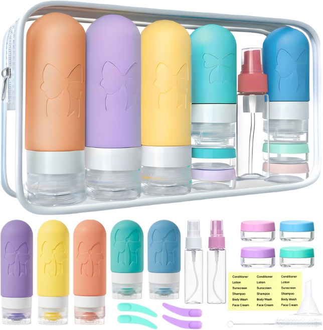 NOAEL 화장품 소분용기 누수방지 여행용 19종 세트, 1세트, 파스텔컬러
