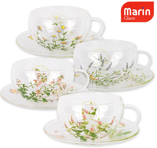 허브포시즌 세느홍차잔4인조세트(8P) 유리잔 커피잔 찻잔세트 허브차 녹차잔 유리컵, 1개