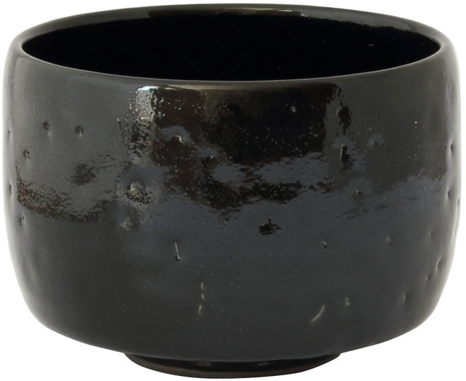 Aika 藍花 Rinzen 半月形抹茶陶瓷碗, 1個, 黑釉