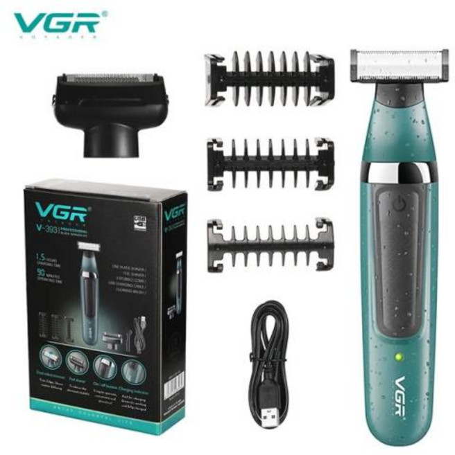 남성용 트리머 바디 헤어 VGR 남성용 V393 포일 및 양면 블레이드 방수 면도기 충전식 수염 트리머 전기 바디, 1개, 1개