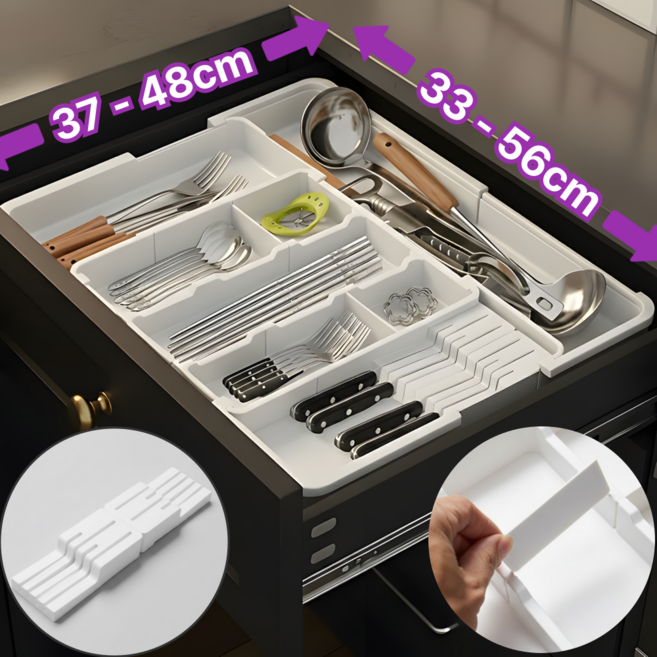홈멜리 길이조절 수저 정리함 서랍 정리 트레이 수저통 칼꽂이, 1개, 화이트