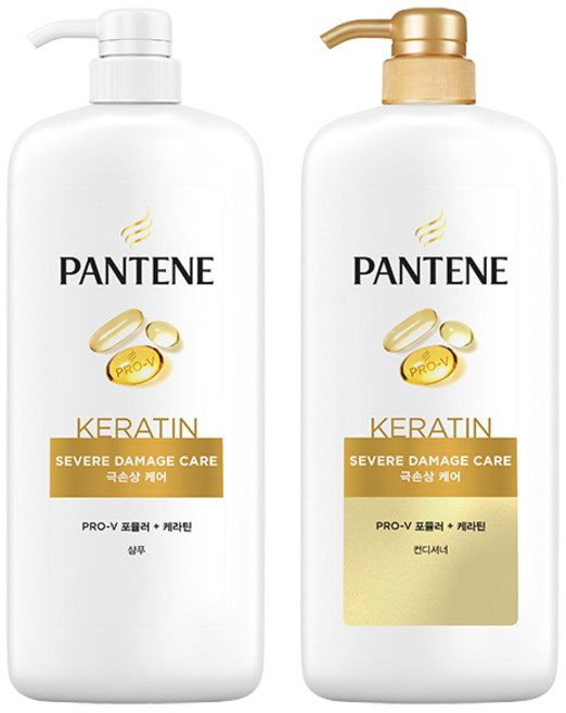 팬틴 케라틴 극손상케어 샴푸X1개 컨디셔너 린스X1개 1200ml 대용량, 1개, 1.2L