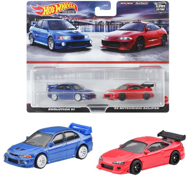 핫 휠 (Hot Wheels) 프리미엄 2 팩 미쓰비시 랜서 에볼루션 VI '95 미쓰비시 이클립스 [3 세 ~] HKF59, 1개, 상세페이지 참조