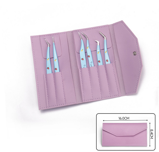 치프몰 고정밀 속눈썹 전용 핀셋 6종+파우치 세트, 1세트, 블루