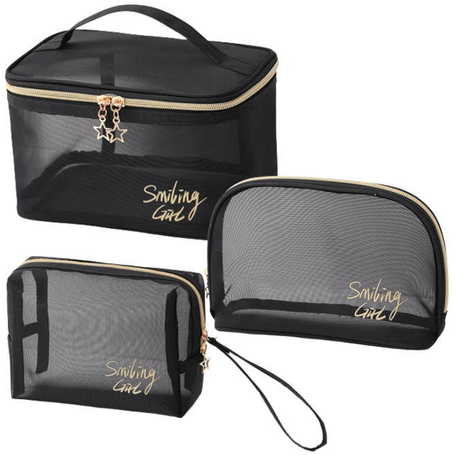 블루시즌 데일리 메쉬 화장품 파우치 3종 세트 다용도 메이크업 여행용 파우치 이너백 이너파우치 브러쉬파우치