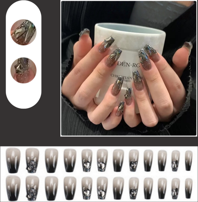 FAINAL SENSE 착용형 인조네일 고급스러운 착용형 인조네일 네일팁 가죽 네일, 1개, 더 글로리