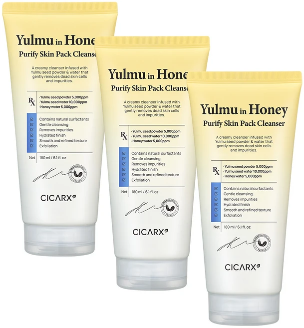 시카알엑스 율무인허니 퓨리파이 스킨팩 클렌저 국내산 율무 클렌징폼 오돌토돌 요철 스크럽 각질제거 모공수개선 대용량, 3개, 180ml - 쿠팡