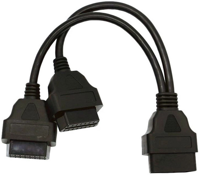 汽車 OBD2 一分二 16Pin 轉接線 - 抬頭顯示器分接延長線 (附發票) 隨機出貨, 圓/扁線 隨機出貨, 黑色, 無編號