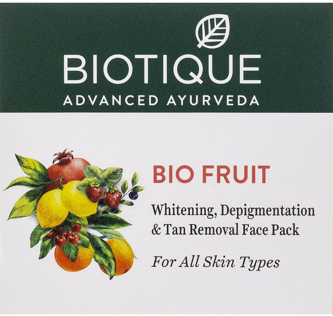 Biotique Fruit Brightening Depigmentation & Tan Removal Face Pack For All Skin Types 75gm, 1개, 75g