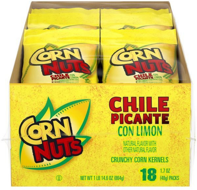 Corn Nuts 파티 믹스 버라이어티 팩 코른 너츠 칠레 피카nte 콘 레몬 맛 옥수수 커널 바삭한 스낵 박스 다양한 세트 성인용 간식 1.7온스 18개입, 칠레 피칸테 콘 리몬, 1.7 온스 (18팩), 48g, 1개