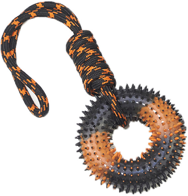 오늘도구름상회 강아지 터그놀이 로프 도넛 링형 대형견 장난감, 1개, 오렌지블랙