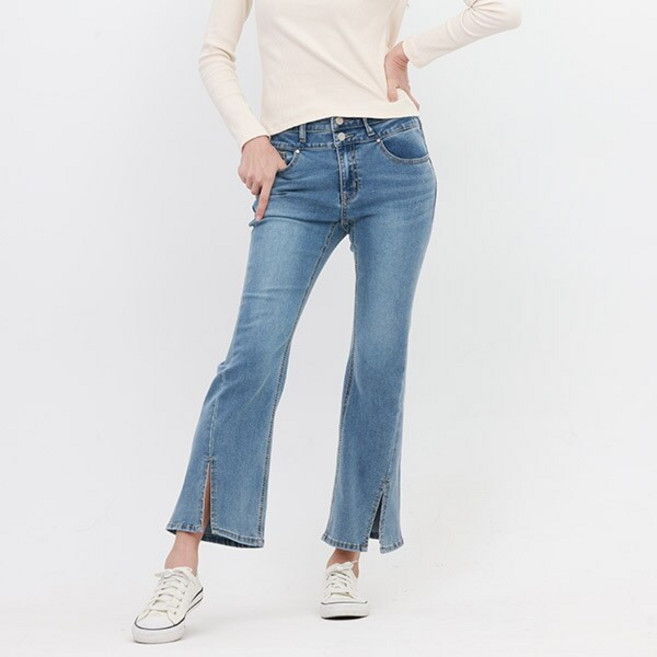 [jambangee] 여성) 더블오비 사선 절개트임 솔트워싱 슬림 NE_AN1DNE263-MB