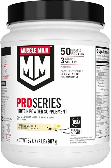 Muscle Milk 머슬밀크 프로 시리즈 단백질 파우더 보충제 인텐스 바닐라 0.9kg(2파운드) 11회분 50g 설탕 3g 비타민 및 미네랄 20개 NSF 인증, 1개, 2.27kg - 쿠팡