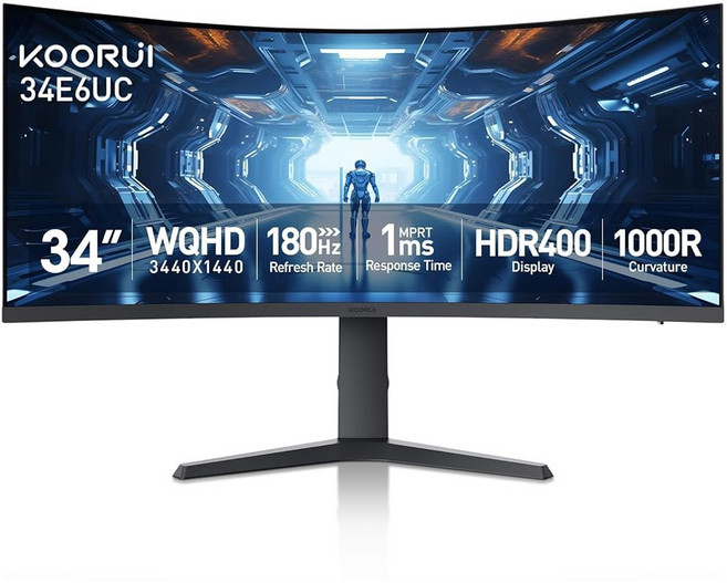 KOORUI 34인치 곡선형 울트라 와이드 WQHD 3440 1440 게이밍 모니터 18, 24"/144Hz/FHD