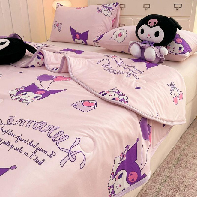 산리오 시나몬롤 귀여운 강아지 여름 쿨 냉감 이불 낮잠 아기 유아 신생아, 1개, 니트 튤-체리 쿠로미