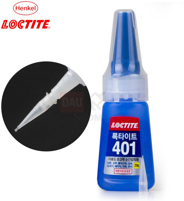 [다우몰] 강력 순간 접착제 록타이트 401 20g 1개 + 다우노즐1개 / 목재 세라믹 타일 가죽 고무 접착, 1세트