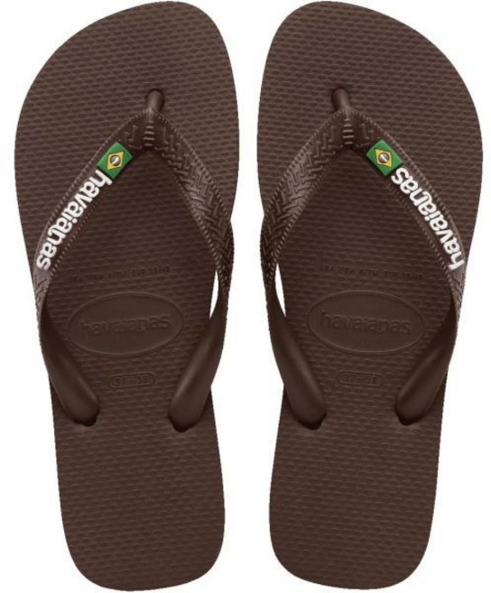 하바이아나스 남성 브라질 로고 샌달 다크 브라운/화이트 플립플랍