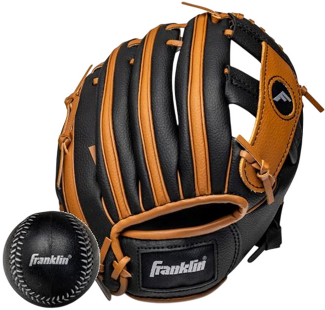 FRANKLIN 어린이 야구 글러브 볼 세트 캐치볼 야구용품 RTP, 1개, 검정+갈색