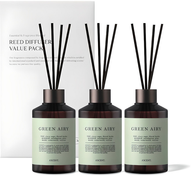 에이센트 퍼퓸드 디퓨저, 그린에어리, 200ml, 3개