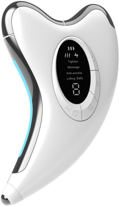 EMS臉部按摩儀電動刮痧板 加熱震動美容導入儀面部緊緻提拉刮痧儀, 如圖, 白色