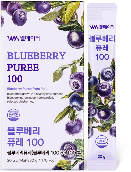 블루베리 퓨레 100% 안토시아닌 스틱 리얼 퓨레 웰메이커, 1개, 280g