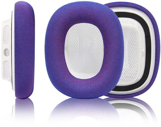 AirPods Max 호환 이어 쿠션 액체 실리콘 차음 + 메모리폼 부드러움 오리지널과 동일한 원통형 통기 원단 1박스(좌우 1개씩 / 총 2개), Gradual Purple