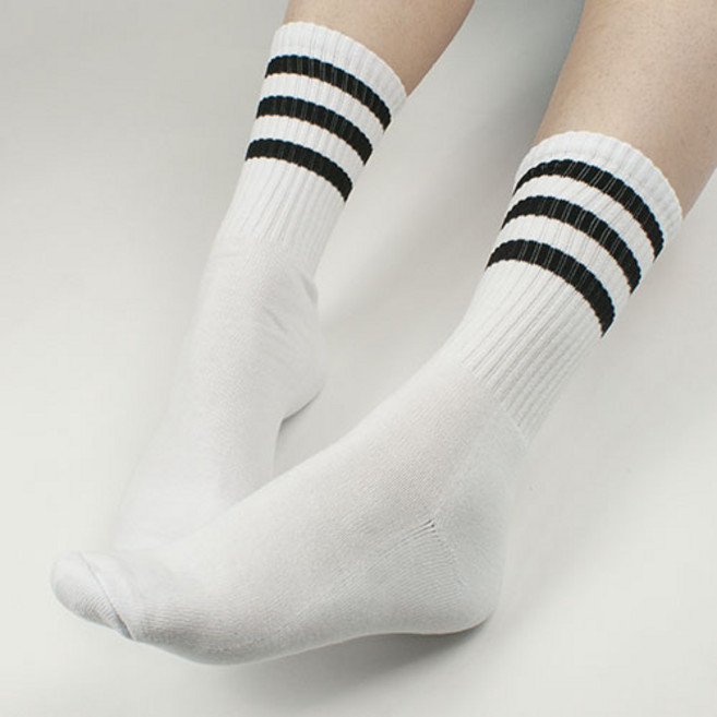 쿠션양말 남성 삼선 스트릿 스포츠 장목 긴목 운동 헬스 발바닥 두꺼운 쿠션 이중바닥 국산 고급 면 3켤레, 흰색_검정라인3켤레